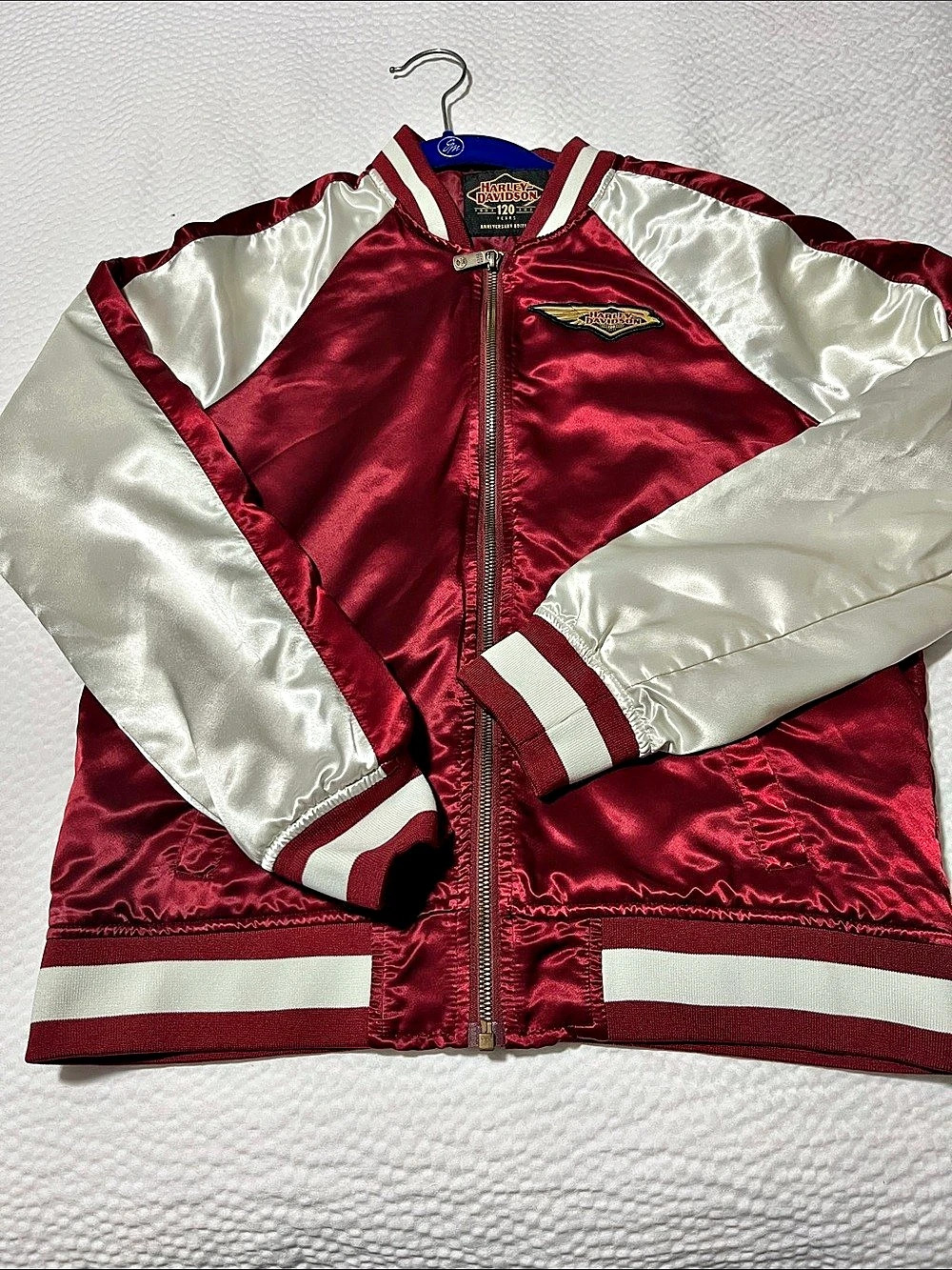 Harley-Davidson 120th Anniversary Edition Red & White Satin Bomber Jacket